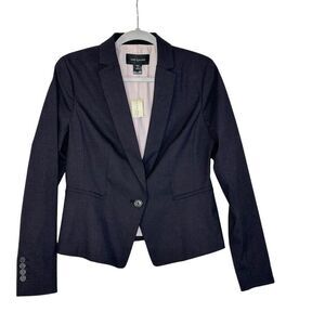 Ann Taylor Navy Checked One-Button Blazer | Size 8